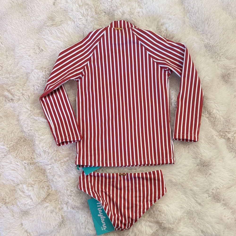 Kids Red Striped Swim Rashguard Set - Picture 4 of 4
